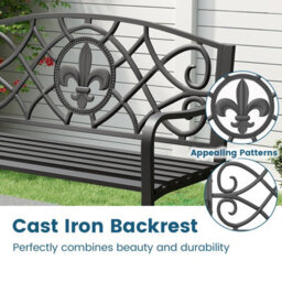 Gainoom Outdoor Garden Bench Metal Slatted Loveseat Cast Iron Backrest - thumbnail 7