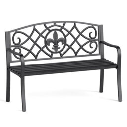 Gainoom Outdoor Garden Bench Metal Slatted Loveseat Cast Iron Backrest - thumbnail 1