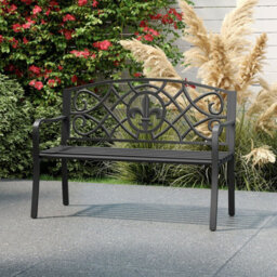 Gainoom Outdoor Garden Bench Metal Slatted Loveseat Cast Iron Backrest - thumbnail 4