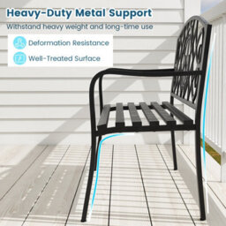Gainoom Outdoor Garden Bench Metal Slatted Loveseat Cast Iron Backrest - thumbnail 5