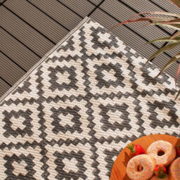 OHS Outdoor Rug Garden Geometric Waterproof Area Mat, Grey White - 160 X 230Cm - thumbnail 3