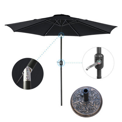 VRUC 2.7M Black Outdoor Parasol - Crank Up & Tilt Garden Parasol Umbrella And Base - image 1