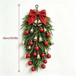 Amorly 65Cm Christmas Door Swag, Plastic Artificial Pine Hanging Wreath With Red Bow Golden Bells, Festive Wall Front Door Holiday Decor - thumbnail 4