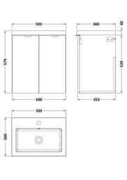 Hudson Reed Fusion Wall Hung 2-Door Vanity Unit & Basin, Vanity Unit With Basin, Bleached Oak, 500mm - thumbnail 4