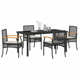 Berkfield Modern Garden Dining Set 5 Pcs Black Poly Rattan - thumbnail 3