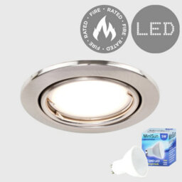 Valuelights Fire Rated Brushed Chrome Tiltable Gu10 Recessed Ceiling Downlight - Includes 5W Led Bulb 3000K Warm White - thumbnail 1
