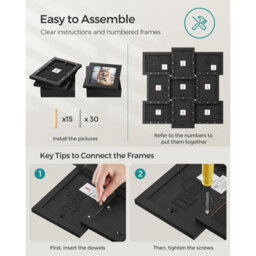 Songmics 9-Frame Photo Collage, Wall Display Set For Family Pictures, Memory Frame Collection, Ink Black - thumbnail 5