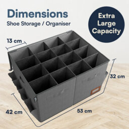 Tydi Shoe Storage Box 2 Pack - Grey Ultra Stiff Organiser With Clear Zip Cover And 16 Compartments - Stackable Shoe Storage - thumbnail 5