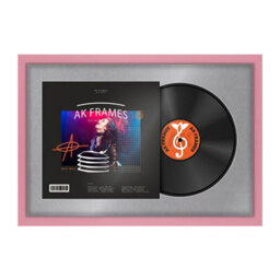 "AK Frames 25X17"" Pink Modern Vinyl Record Frame With Mid Grey Mount For 12 Inch Lp Cover & Disc - Overlapped Design"