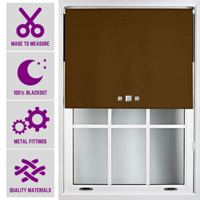 Triple Square Eyelet Blackout Roller Blind With Metal Fittings Free Alteration By Furnished - Brown (W)120Cm X (L)210Cm