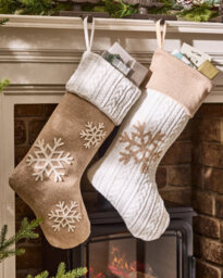 Dibor Cosy Snowflake Christmas Stocking - Large 50 Cm, Rustic Scandi Hygge Cable Knit - thumbnail 2