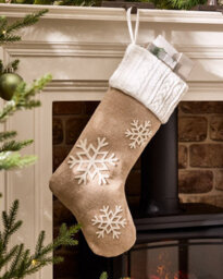 Dibor Cosy Snowflake Christmas Stocking - Large 50 Cm, Rustic Scandi Hygge Cable Knit - thumbnail 1