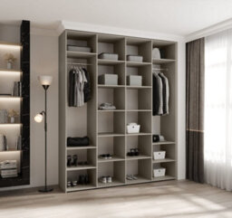 Arte Elegant Cashmere Como I Hinged Door Wardrobe H2460mm W2000mm D500mm, Four Doors, Sixteen Shelves, Two Hanging Rails, Gold Handles - thumbnail 3