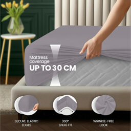 Aspire Homeware Grey Fitted Sheet-(30Cm) Deep Hotel Quality -Breathable Fitted Bed Sheets Super King (L)200Cm X (W)180Cm - thumbnail 2