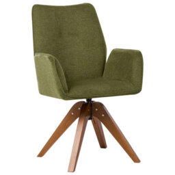 Beliani Dining Chair Swivel Mokena Faux Linen Green