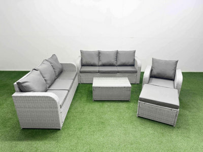 Fimous 8 Seater Poly Rattan Outdoor Garden Furniture Sofa Set 3 Seater Sofa Big Footstool - image 1