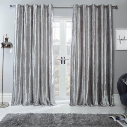 "Ohs Crushed Velvet Eyelet Ring Top Pair Of Fully Lined Curtains - Silver 90"" X 90"""