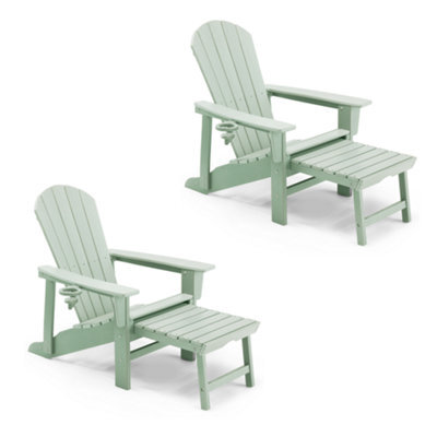 Vonhaus Sage Green Adirondack Chair & Footrest Set Of 2, Reclining Garden Chair, Weather Resistant Hdpe Outdoor Armchair, Westport - image 1