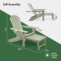 Vonhaus Sage Green Adirondack Chair & Footrest Set Of 2, Reclining Garden Chair, Weather Resistant Hdpe Outdoor Armchair, Westport - thumbnail 9