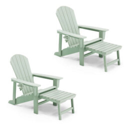 Vonhaus Sage Green Adirondack Chair & Footrest Set Of 2, Reclining Garden Chair, Weather Resistant Hdpe Outdoor Armchair, Westport - thumbnail 1