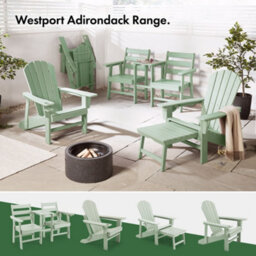 Vonhaus Sage Green Adirondack Chair & Footrest Set Of 2, Reclining Garden Chair, Weather Resistant Hdpe Outdoor Armchair, Westport - thumbnail 6