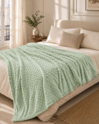 Good Nite Reversible All-Season Fleece Throw Blanket, Durable Stitched, Washable Sofa Bed Blanket, Light Green, 130X150Cm - thumbnail 2