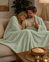 Good Nite Reversible All-Season Fleece Throw Blanket, Durable Stitched, Washable Sofa Bed Blanket, Light Green, 130X150Cm - thumbnail 1