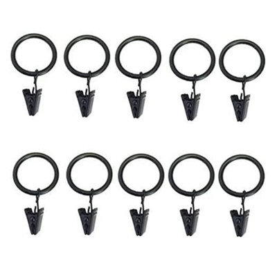 Homeelabador 30mm Metal Black Colour Curtain Pole Rod Rings With Clips Hanging Pack Of 20 - image 1