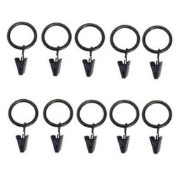 Homeelabador 30mm Metal Black Colour Curtain Pole Rod Rings With Clips Hanging Pack Of 20 - thumbnail 1