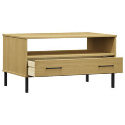 Berkfield Coffee Table With Metal Legs Brown 85X50X45Cm Solid Wood Oslo - thumbnail 5