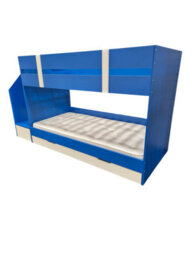 Blue Low Single Staircase Bunk Bed With Wardrobe, Shelves And Drawers With Enhanced Comfort Pocket Sprung Mattresses - thumbnail 5