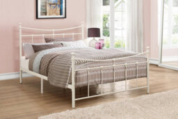 Save On Goods UK 4Ft6 Double Traditional,victorian Style Metal Tubular Steel Bed Frame Bedstead In Cream, Ivory White Painted Finish.
