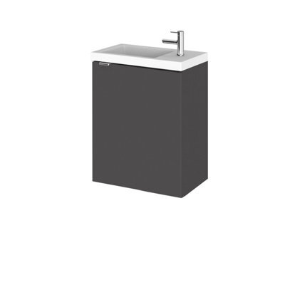 Hudson Reed Fusion Wall Hung 1 Door Vanity Unit & Polymarble Basin Compact, Stylish Sink Vanity Unit, Gloss Grey, 400mm - image 1