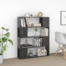 Berkfield Book Cabinet Room Divider High Gloss Grey 100X24X124 Cm - thumbnail 3