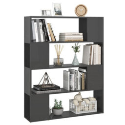 Berkfield Book Cabinet Room Divider High Gloss Grey 100X24X124 Cm - thumbnail 4