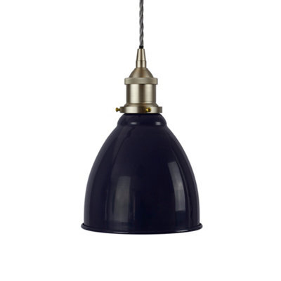 Navy Blue Classic Small Pantry Metal Painted Dome Pendant Light With Brushed Chrome Lamp Holder And Grey Twisted Cable - Se Home