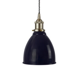 Navy Blue Classic Small Pantry Metal Painted Dome Pendant Light With Brushed Chrome Lamp Holder And Grey Twisted Cable - Se Home