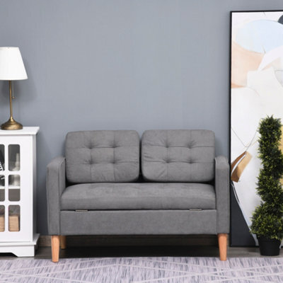 Homcom Compact 2 Seater Sofa With Hidden Storage And Rubber Wood Legs Grey - image 1