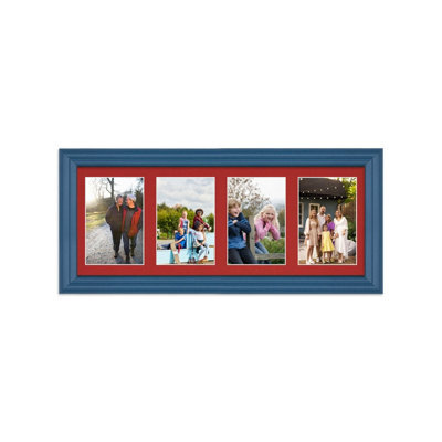AK Frames 50X20Cm Navy Blue Classic Multi Photo Frame With Crimson Mount - Holds 4 Apertures (4X) 6X4 Photos - image 1