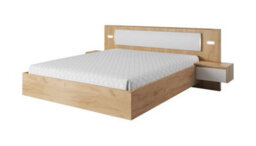 Arte Xelo Contemporary Bed Frame Eu King Size With Bedside Cabinets Led Golden Oak Effect & White (L)2080mm (H)920mm (W)2560mm