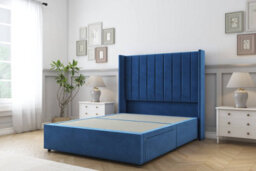 "Sloomy Falcon Navy Plush Divan Bed Base No Drawers With 54"" Wingback Headboard 5' King" - thumbnail 1