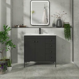 Royal Bathrooms Verona 800mm Matt Black Floor Standing Bathroom Vanity Unit 2 Door, 4 Drawer Cabinet With Ceramic Basin Sink & Matt Black Knob - thumbnail 5