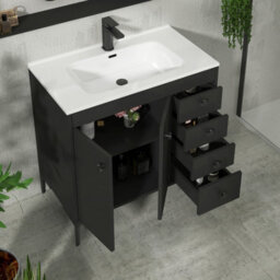 Royal Bathrooms Verona 800mm Matt Black Floor Standing Bathroom Vanity Unit 2 Door, 4 Drawer Cabinet With Ceramic Basin Sink & Matt Black Knob - thumbnail 6