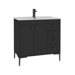 Royal Bathrooms Verona 800mm Matt Black Floor Standing Bathroom Vanity Unit 2 Door, 4 Drawer Cabinet With Ceramic Basin Sink & Matt Black Knob - thumbnail 7