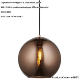 Loops Hanging Ceiling Pendant Light - Copper Mirrored Glass & Matt Black Paint - 10W Led E27 - thumbnail 2