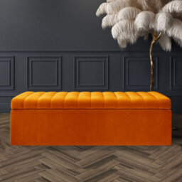 Safar 4Ft6 Ottoman Storage Box - Burnt Orange Plush Velvet Ottoman Bench With Storage