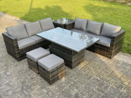Fimous 8 Seater Pe Wicker Rattan Garden Furniture Rising Adjustable Dining Coffee Table Sets Footstool With Side Table - thumbnail 3