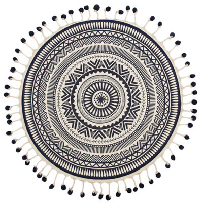 Beliani Round Cotton Area Rug With Tassels 120 Cm Cream And Navy Blue Tatvan - image 1