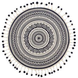 Beliani Round Cotton Area Rug With Tassels 120 Cm Cream And Navy Blue Tatvan - thumbnail 4