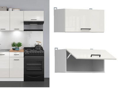 Impact Furniture Kitchen Wall Unit 600mm Extractor Housing Cabinet Half Height Door 60Cm Cupboard White Chalk Gloss Junona - image 1